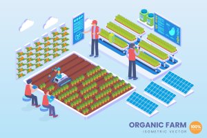 有机农场技术等距矢量概念插画素材 Isometric Organic Farm Technology Vector Concept