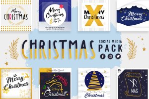 社交媒体自媒体圣诞节祝语贴图设计模板 Christmas Social Media Templates