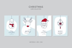 简笔画艺术风格圣诞节贺卡矢量设计模板集v8 Christmas Greeting Card Vector Set