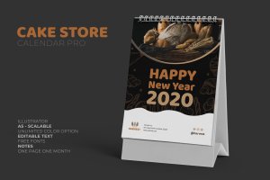 蛋糕品牌日历定制设计2020活页台历设计模板 2020 Cake Store Calendar Pro