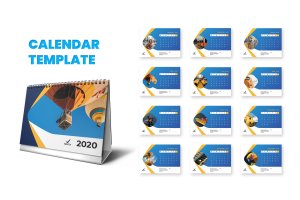 照片剪影几何图形2020年活页台历设计模板 Calendar 2020