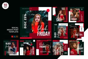 黑色星期五购物节主题社交媒体设计素材包 Black Friday Social Media Kit PSD & AI