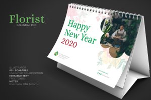 2020年花卉主题翻页台历设计模板 2020 Clean Florist Calendar Pro