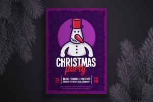 圣诞节卡通雪人形象海报传单设计模板 Christmas flyer template