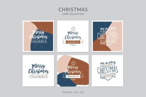 创意三色设计风格诞节贺卡矢量设计模板集v5 Christmas Greeting Card Vector Set