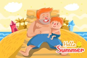 暑假度假旅行主题卡通手绘插画设计素材v2 Summer Holiday – Vector Illustration