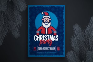 圣诞节卡通圣诞老人形象海报传单设计模板v1 Christmas flyer template