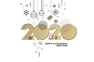 圣诞节&2020年新年主题创意数字矢量插画设计素材v1 Happy New Year 2020 business greeting card