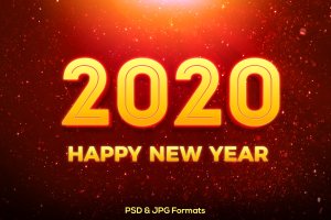 2020新年立体渐变色效果字体设计PSD模板v3 New Year 2020 V3