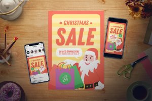 圣诞老人/圣诞节促销活动海报传单设计模板 Christmas Sale Flyer Set