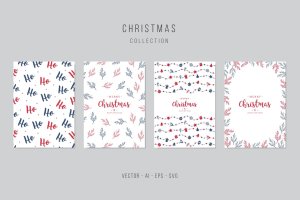 圣诞元素背景圣诞祝福贺卡矢量设计模板集 Christmas Greeting Vector Card Set