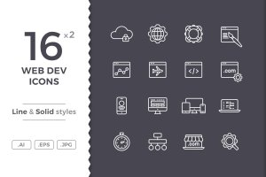 16枚网站开发主题矢量线性＆Solid图标 Web Development Icons