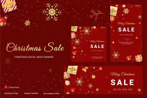 社交媒体自媒体圣诞节主题促销活动Banner设计模板 Christmas Sale Social Media Banner