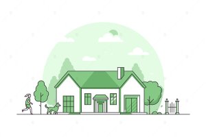 城郊住宅主题线条设计风格矢量插画 Suburban house – line design style illustration