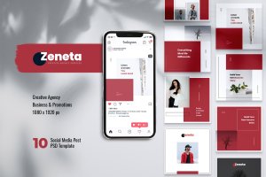 创意代理公司Instagram&Facebook社交文章贴图设计模板 ZENETA Creative Agency Instagram & Facebook Post