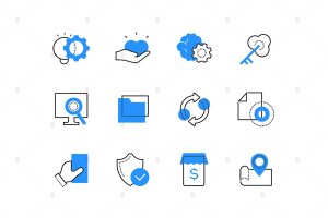 现代在线技术主题双色调矢量图标 Modern online technology color icons set