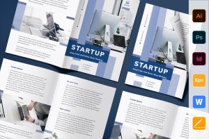 创业项目对折宣传册设计模板 Startup Brochure Bifold