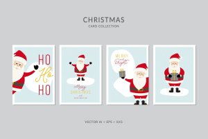 圣诞老人卡通手绘圣诞节贺卡矢量设计模板集v1 Christmas Greeting Card Vector Set