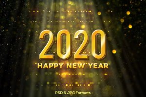 2020新年金属镜面效果字体设计PSD模板v4 New Year 2020 V4