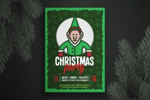圣诞节尖帽子卡通人物形象海报传单设计模板 Christmas flyer template