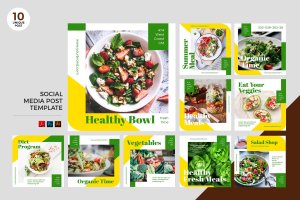 有机饮食品牌社交媒体设计素材包 Organic Diet Social Media Kit PSD & AI