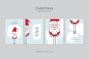 圣诞老人卡通手绘圣诞节贺卡矢量设计模板集v3 Christmas Greeting Card Vector Set