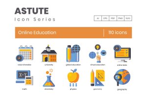 Astute系列-110枚在线教育主题矢量图标素材 110 Online Education | Astute Series