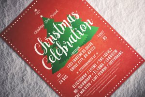 圣诞庆祝主题大红色海报传单设计模板 Christmas Celebration Flyer