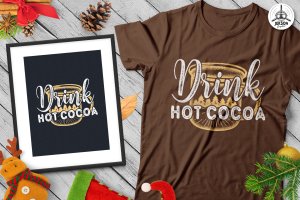 热可可饮料矢量插画圣诞节主题T恤印花设计模板 Drink Hot Cocoa Christmas Vector T-Shirt SVG, Tee