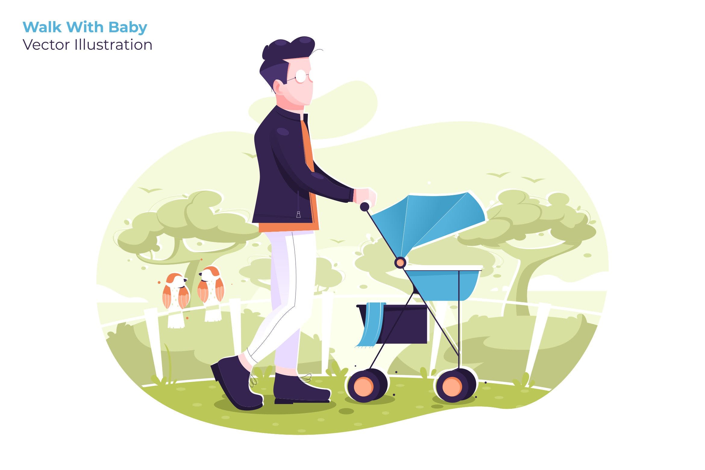 年轻女子推着婴儿车散步-蓝牛仔影像-中国原创广告影像素材