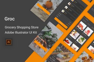 杂货店水果店购物APP应用UI设计套件 Groc – Grocery Shopping App in Adobe Illustrator