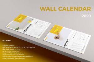 2020年挂墙活页翻页日历表设计模板 Wall Calendar 2020 Layout
