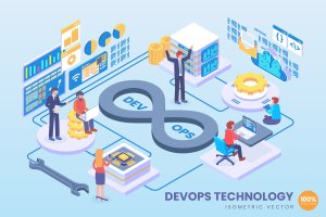 DevOps技术等距矢量科技概念插画 Isometric DevOps Technology Vector Concept