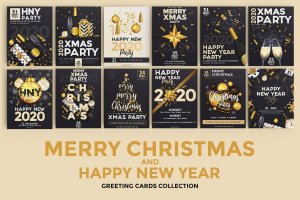 16合1圣诞节/新年主题海报传单设计模板 Set of 16 Christmas and Happy New Year Party Flyer