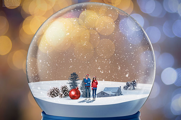 微型视觉圣诞雪球冬季场景psd素材