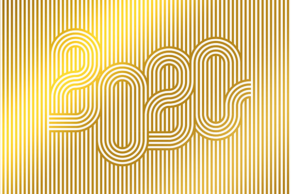 闪金条纹图案2020年主题海报传单素材[PSD]