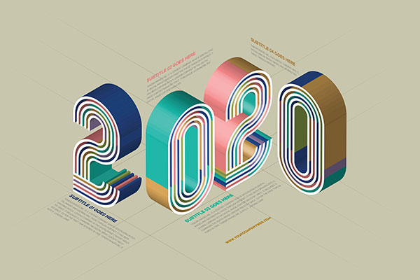 3D条纹字体2020新年主题海报设计素材