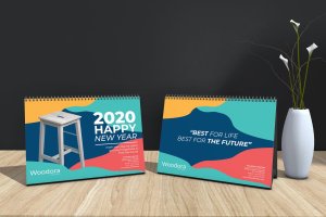 家具品牌定制2020年活页台历设计模板 Woodora Furniture Table Calendar 2020