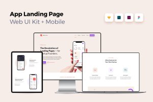iOS端APP应用产品网站着陆页设计套件v1 iOS App Landing Page – Web UI Kit + Mobile – 1