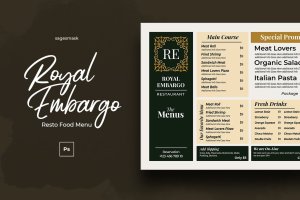 复古奢华西餐厅菜单设计模板 Food Menu Royal Resto
