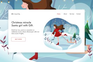 圣诞节礼物主题网站设计矢量插画素材v2 Santa girl with gift Vector Illustration Landing