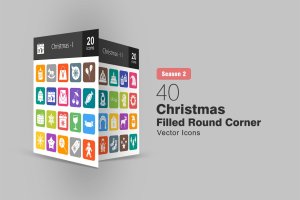 40枚圣诞节主题圆角填充图标素材 40 Christmas Filled Round Corner Icons