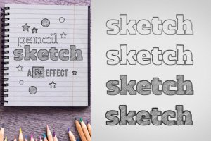 多种铅笔素描文字图形效果PSD模板 Pencil Sketch Effect