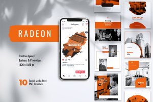 创意笔刷图形Instagram&Facebook社交贴图设计模板 RADEON Creative Agency Instagram & Facebook Post