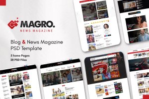 博客和新闻杂志网站设计PSD模板 Magro – Blog & News Magazine PSD Template