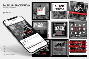 黑色星期五促销活动广告Instagram贴图设计模板 Salefun – Black Friday Promotion Instagram Post HR