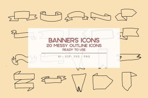 20枚横幅手绘草图矢量轮廓图标 Banners outline Icons Set