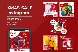 圣诞节主题促销Instagram广告设计素材 Christmas Sale Instagram Posts Pack