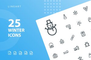 25枚冬天主题矢量线性图标v1 Winter Lineart Icons