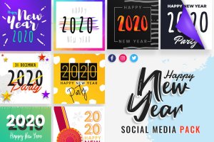2020新年主题社交媒体贴图设计模板 New Year Social Media Post Templates